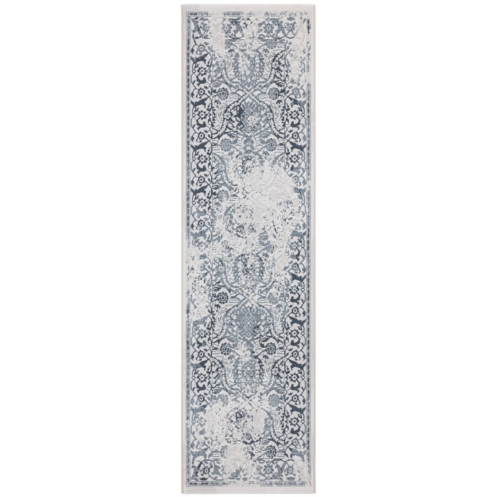 Victoriana Traditional Distressed Runner Rugs in Grey Mist